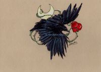 Crow,moon and red heart tattoo